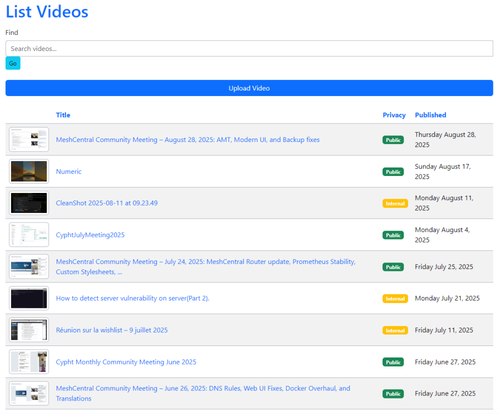 PeerTube video list screenshot