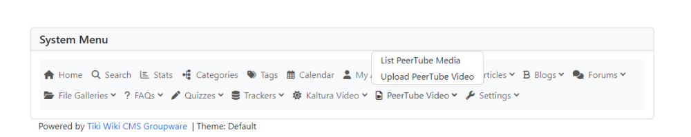 Video menu — PeerTube section