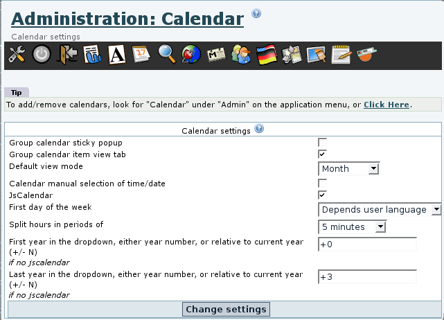 Global Calendar Settings Page for 1.10